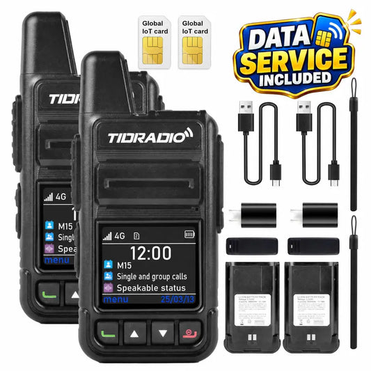 TIDRADIO M15 4G LTE POC Walkie Talkie with SIM Card and Data Service Included, Wide-Area Push-To-Talk over Supported Networks, 3000Mah Battery, USB-C Charging