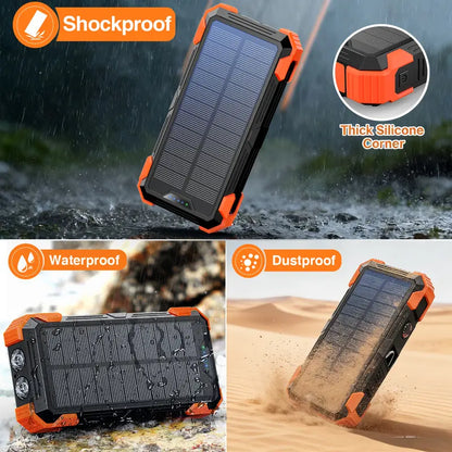 Sudrov 42800Mah Solar Rechargeable Battery Power Bank Charger - 15W Fast Boost, Built-In 4 Cables, 7 Outputs, 3 Inputs, Wireless Charging, Dustproof, Dual Flashlights, Carabiner, Thermometer for Smartphones & Phone Accessories (Tiktok Shop Back to School)