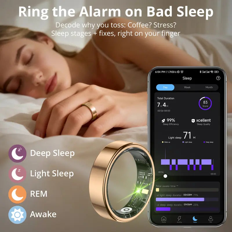 COLMI Ring 2 Classic round Smart Ring - IP68 Waterproof Digital Fitness Tracker, Men'S Health Device, Unique Cool Gifts for Him, Back to School Gadget