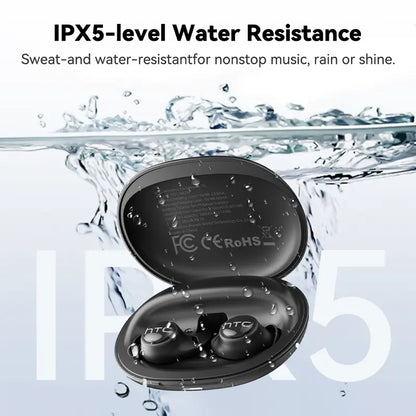 HTC NE76 Bluetooth 6.0 Wireless Earbuds - Metal In-Ear Mini Invisible Flat-Head Headset with 20Khz Audio, Lithium-Ion Batteries, Noise Isolation, No Ear Pressure for Side Sleepers, Travel-Friendly Phone Accessory
