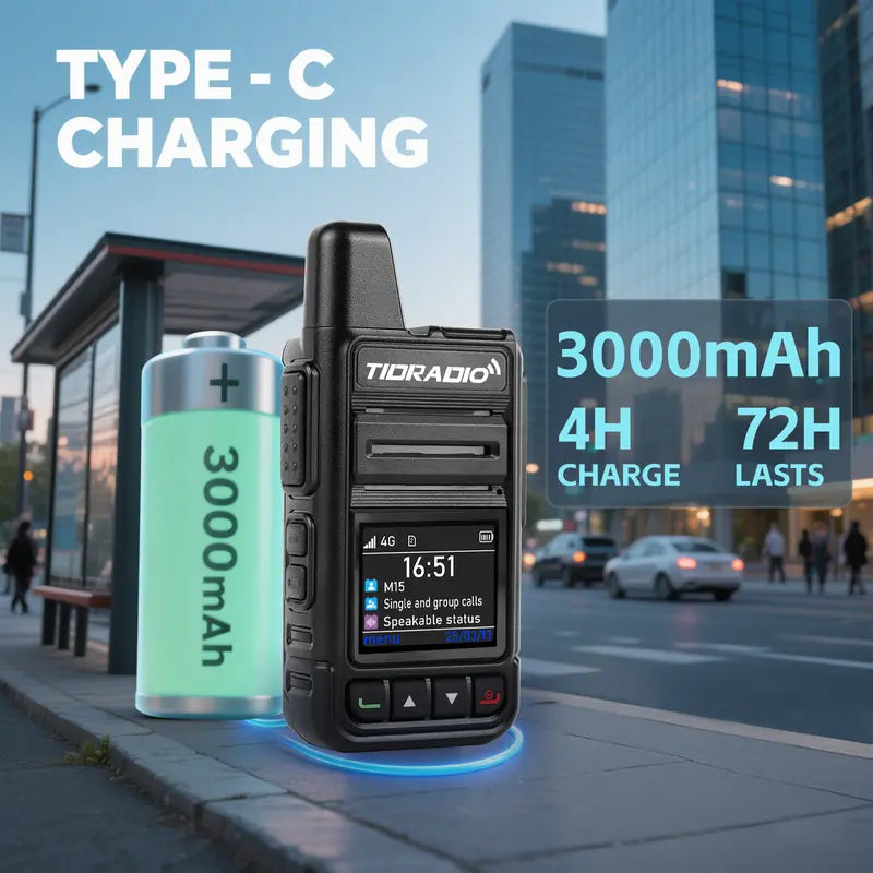 TIDRADIO M15 4G LTE POC Walkie Talkie with SIM Card and Data Service Included, Wide-Area Push-To-Talk over Supported Networks, 3000Mah Battery, USB-C Charging